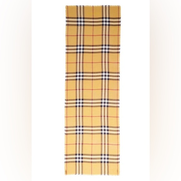 New Burberry Giant Check Wool & Silk Gauze Scarf, Classic Khaki, Archive Beige - Picture 6 of 7